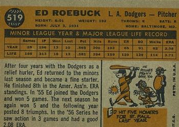 1960 Topps #519 Ed Roebuck Back
