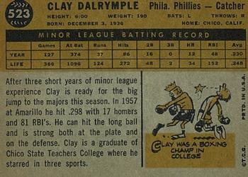 1960 Topps #523 Clay Dalrymple Back
