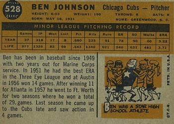 1960 Topps #528 Ben Johnson Back
