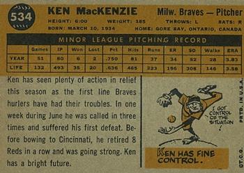 1960 Topps #534 Ken MacKenzie Back