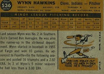 1960 Topps #536 Wynn Hawkins Back