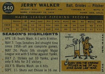 1960 Topps #540 Jerry Walker Back