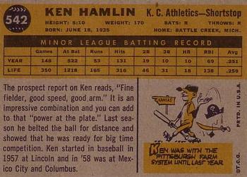 1960 Topps #542 Ken Hamlin Back