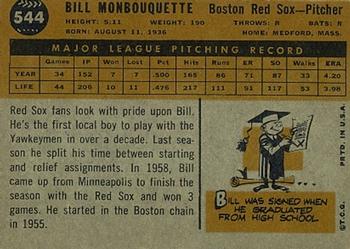 1960 Topps #544 Bill Monbouquette Back
