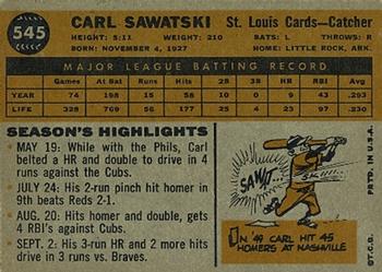 1960 Topps #545 Carl Sawatski Back