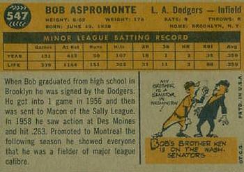 1960 Topps #547 Bob Aspromonte Back