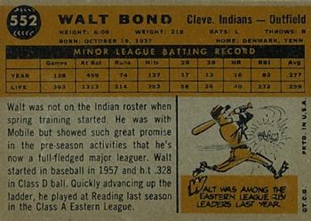 1960 Topps #552 Walt Bond Back