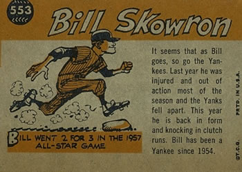 1960 Topps #553 Bill Skowron Back