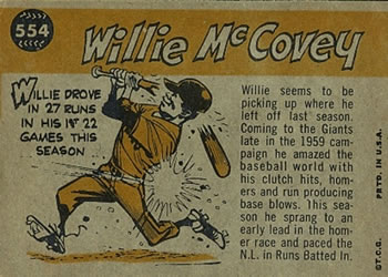 1960 Topps #554 Willie McCovey Back