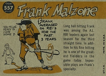 1960 Topps #557 Frank Malzone Back