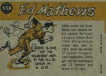 1960 Topps #558 Eddie Mathews Back