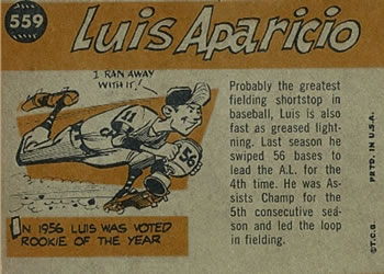 1960 Topps #559 Luis Aparicio Back