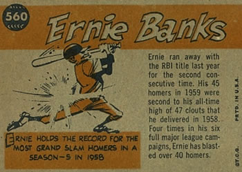 1960 Topps #560 Ernie Banks Back