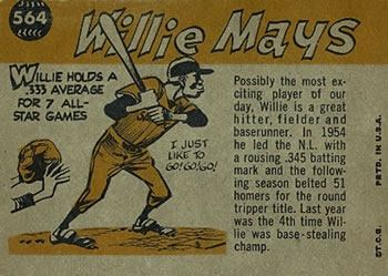 1960 Topps #564 Willie Mays Back