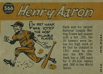 1960 Topps #566 Hank Aaron Back
