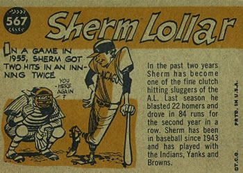 1960 Topps #567 Sherm Lollar Back