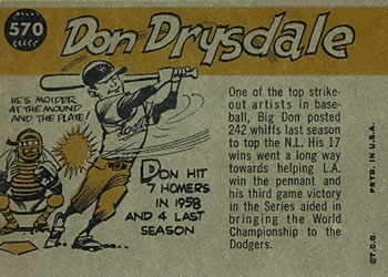 1960 Topps #570 Don Drysdale Back