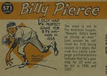 1960 Topps #571 Billy Pierce Back