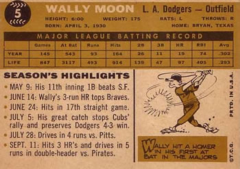 1960 Topps #5 Wally Moon Back
