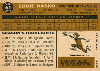 1960 Topps #61 Eddie Kasko Back