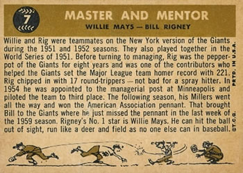 1960 Topps #7 Master & Mentor (Willie Mays / Bill Rigney) Back