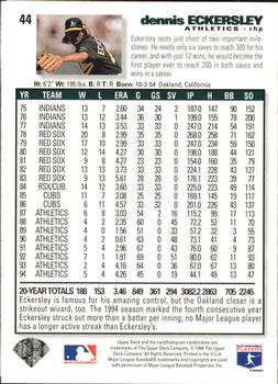 1995 Collector's Choice SE - Gold Signature #44 Dennis Eckersley Back