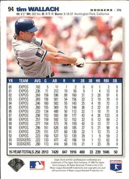 1995 Collector's Choice SE - Silver Signature #94 Tim Wallach Back