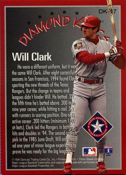 1995 Donruss - Diamond Kings #DK-17 Will Clark Back