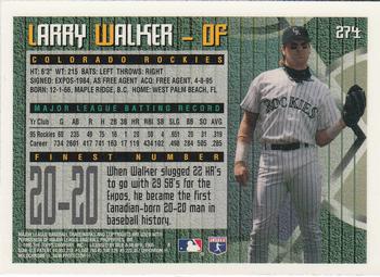 1995 Finest #274 Larry Walker Back