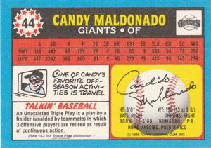 1988 Topps UK Minis #44 Candy Maldonado Back