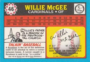1988 Topps UK Minis #46 Willie McGee Back