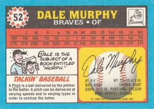 1988 Topps UK Minis #52 Dale Murphy Back