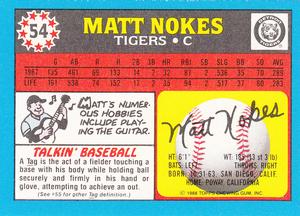 1988 Topps UK Minis #54 Matt Nokes Back