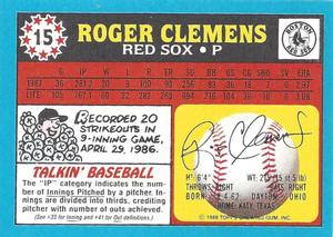 1988 Topps UK Minis - Collector's Edition (Tiffany) #15 Roger Clemens Back