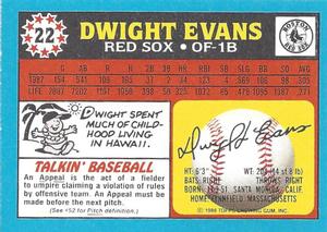 1988 Topps UK Minis - Collector's Edition (Tiffany) #22 Dwight Evans Back