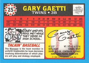 1988 Topps UK Minis - Collector's Edition (Tiffany) #25 Gary Gaetti Back