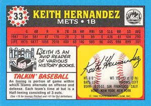 1988 Topps UK Minis - Collector's Edition (Tiffany) #33 Keith Hernandez Back
