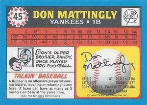 1988 Topps UK Minis - Collector's Edition (Tiffany) #45 Don Mattingly Back