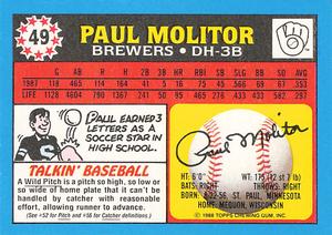 1988 Topps UK Minis - Collector's Edition (Tiffany) #49 Paul Molitor Back