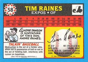1988 Topps UK Minis - Collector's Edition (Tiffany) #58 Tim Raines Back