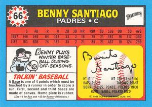 1988 Topps UK Minis - Collector's Edition (Tiffany) #66 Benny Santiago Back