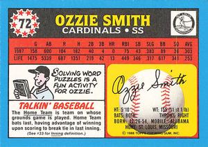 1988 Topps UK Minis - Collector's Edition (Tiffany) #72 Ozzie Smith Back