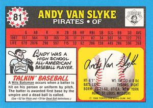 1988 Topps UK Minis - Collector's Edition (Tiffany) #81 Andy Van Slyke Back