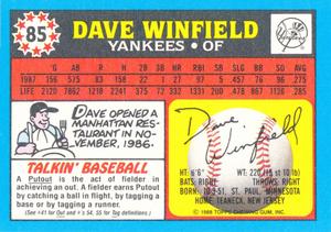 1988 Topps UK Minis - Collector's Edition (Tiffany) #85 Dave Winfield Back