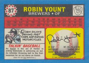 1988 Topps UK Minis - Collector's Edition (Tiffany) #87 Robin Yount Back