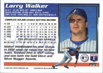 1994 Topps - 1995 Topps Pre-Production Samples #PP1 Larry Walker Back