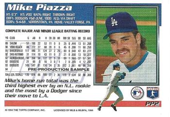 1994 Topps - 1995 Topps Pre-Production Samples #PP2 Mike Piazza Back