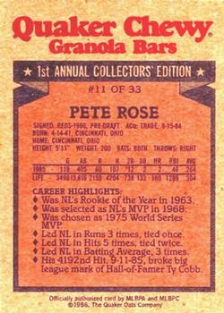 1986 Topps Quaker Granola #11 Pete Rose Back