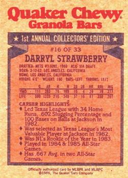 1986 Topps Quaker Granola #16 Darryl Strawberry Back
