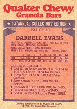 1986 Topps Quaker Granola #24 Darrell Evans Back